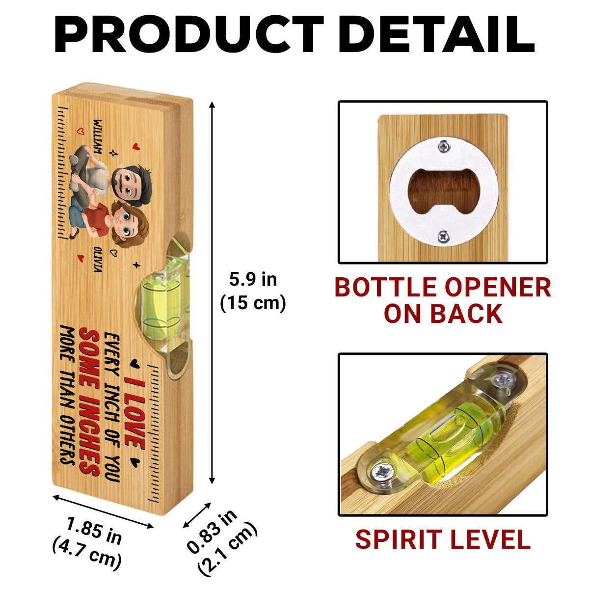 Love Every Inch Of You - Personalized Custom Wooden Spirit Level Bottle Opener