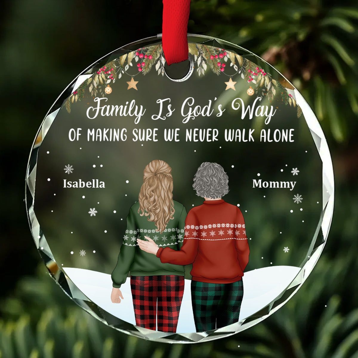Family Never Walk Alone  - Personalized Custom Glass Ornament
