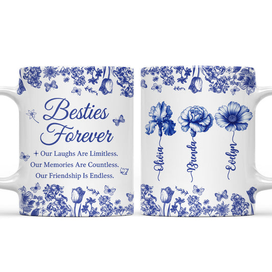 Besties Forever Blue Toile - Personalized Custom Coffee Mug