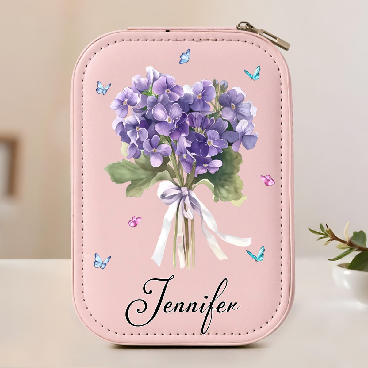 Birth Month Flower - Personalized Custom Jewelry Box With LED Mirror