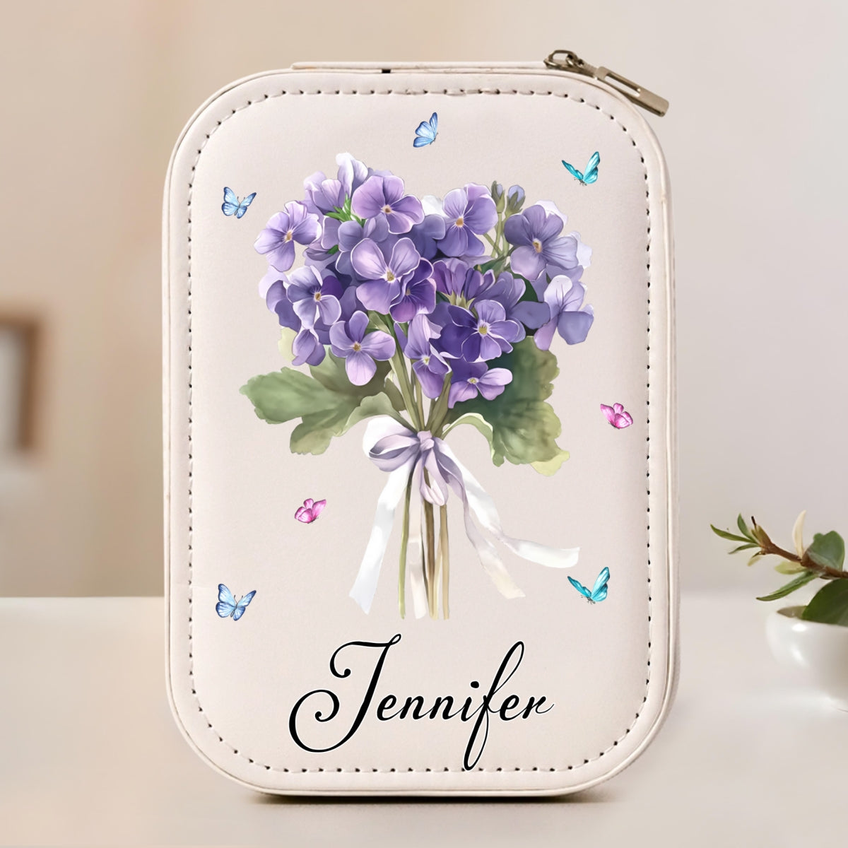 Birth Month Flower - Personalized Custom Jewelry Box With LED Mirror