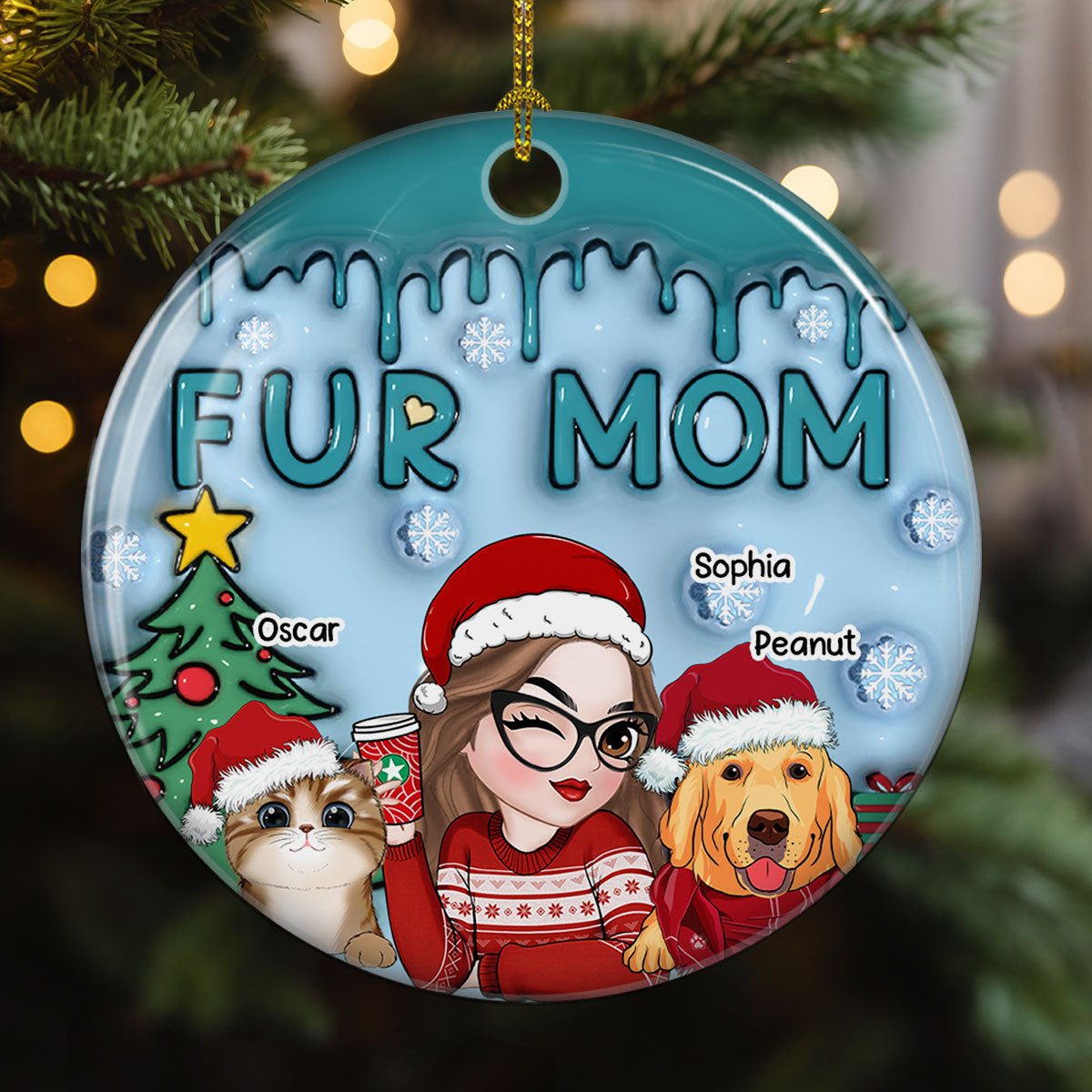Lovely Fur Mom - Personalized Custom 3D Inflated Effect Ceramic Ornament