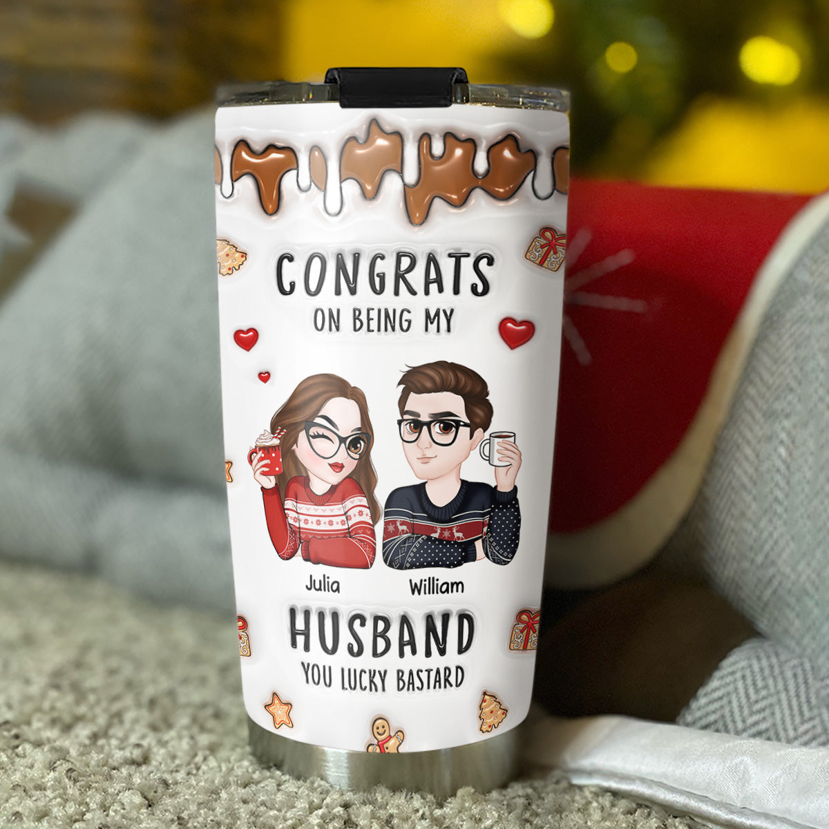 Congrats On Being My Husband Merry Christmas - Personalized Custom 3D Inflated Effect Tumbler