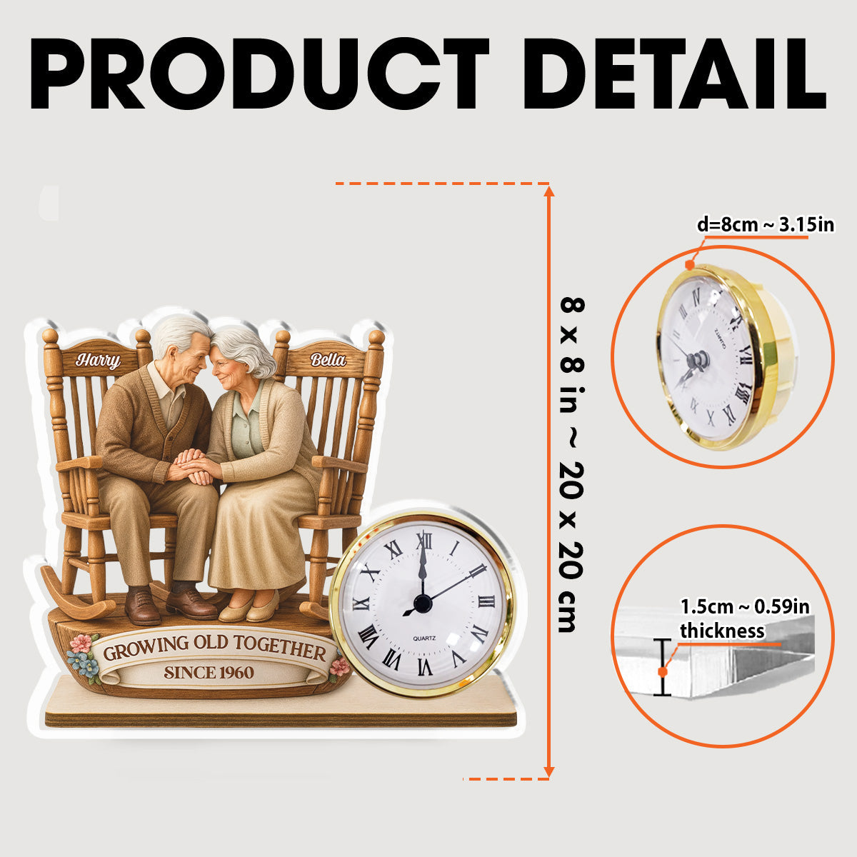 Growing Old Together - Personalized Custom Acrylic Desk Clock Plaque