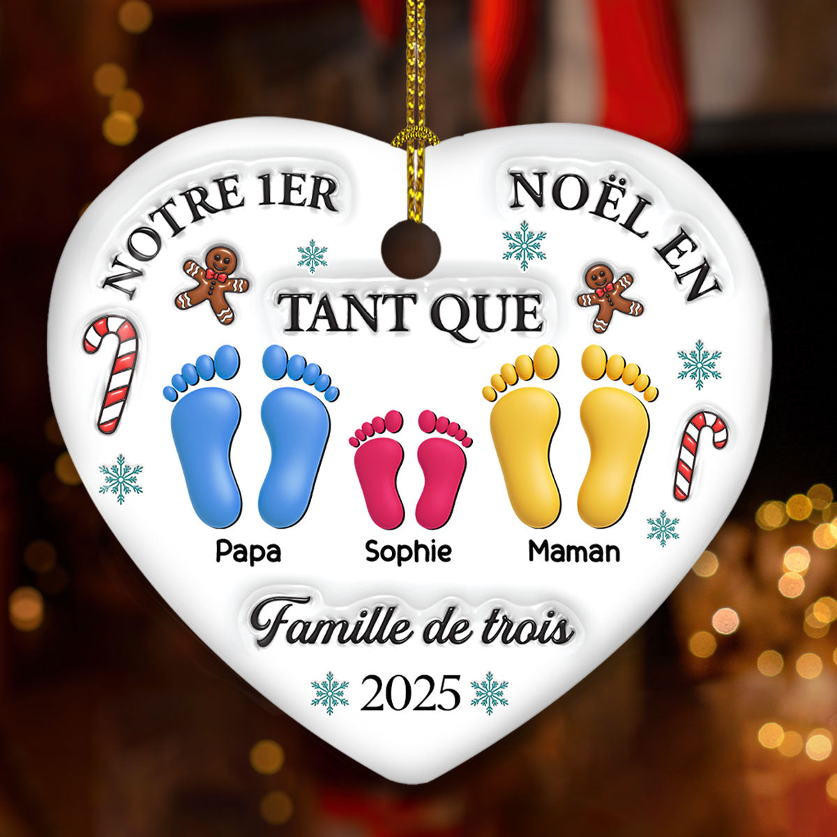 Ornement En Céramique Personnalisé À Effet 3D - Notre Premier Noël