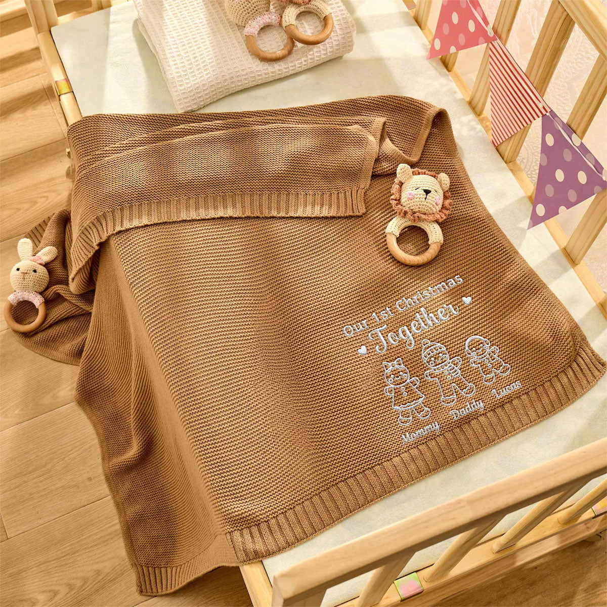 Our 1st Christmas Together - Personalized Custom Embroidered Knitted Baby Blanket