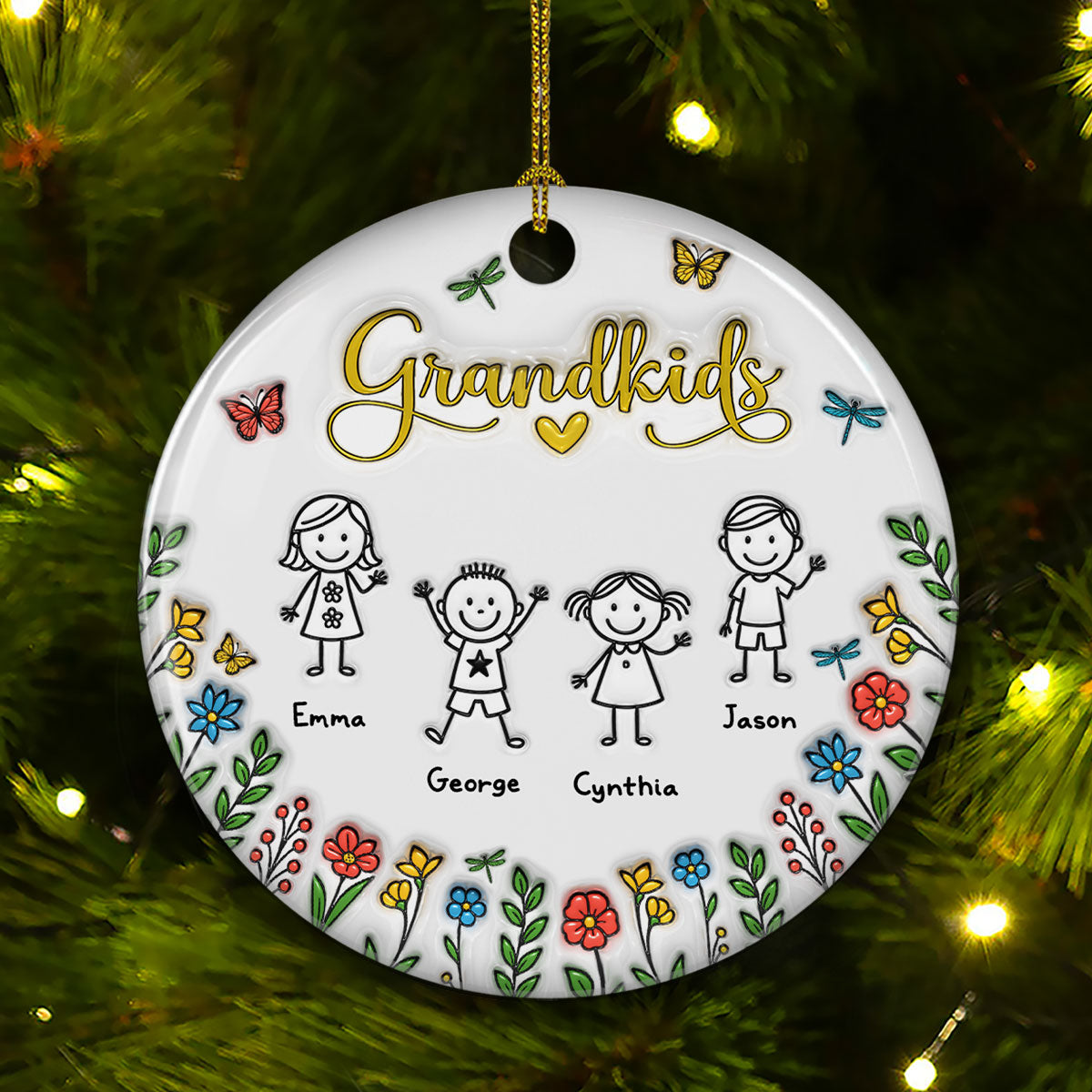 Grandkids Make Life Grand - Personalized Custom 3D Inflated Effect Ceramic Ornament