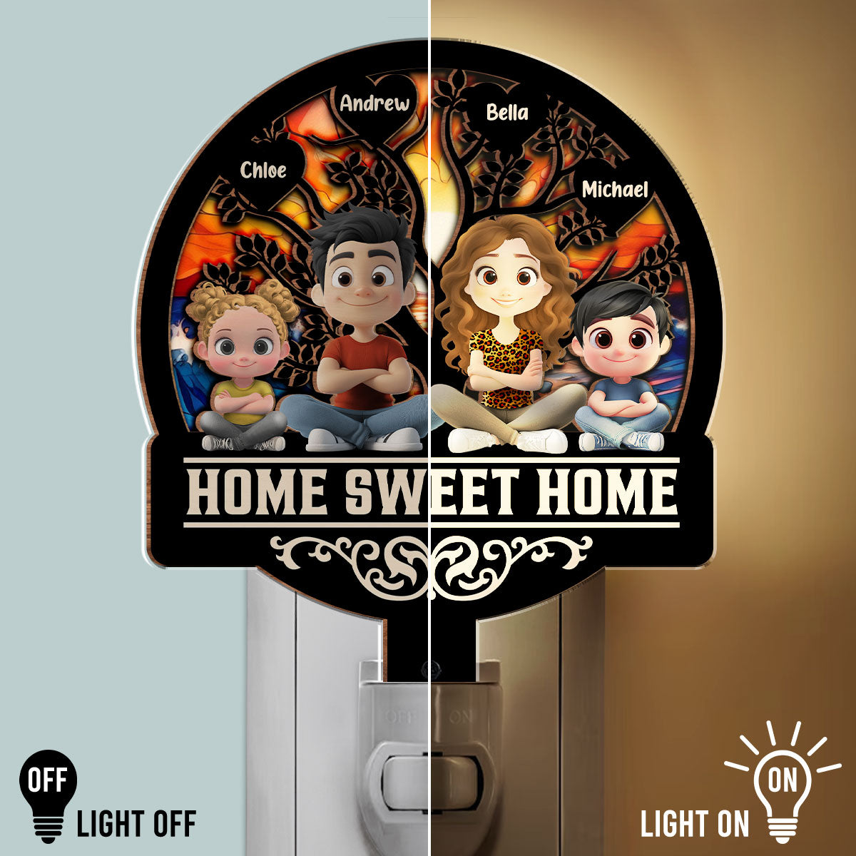 Home Sweet Home Family - Personalized Custom Wood And Acrylic Night Light