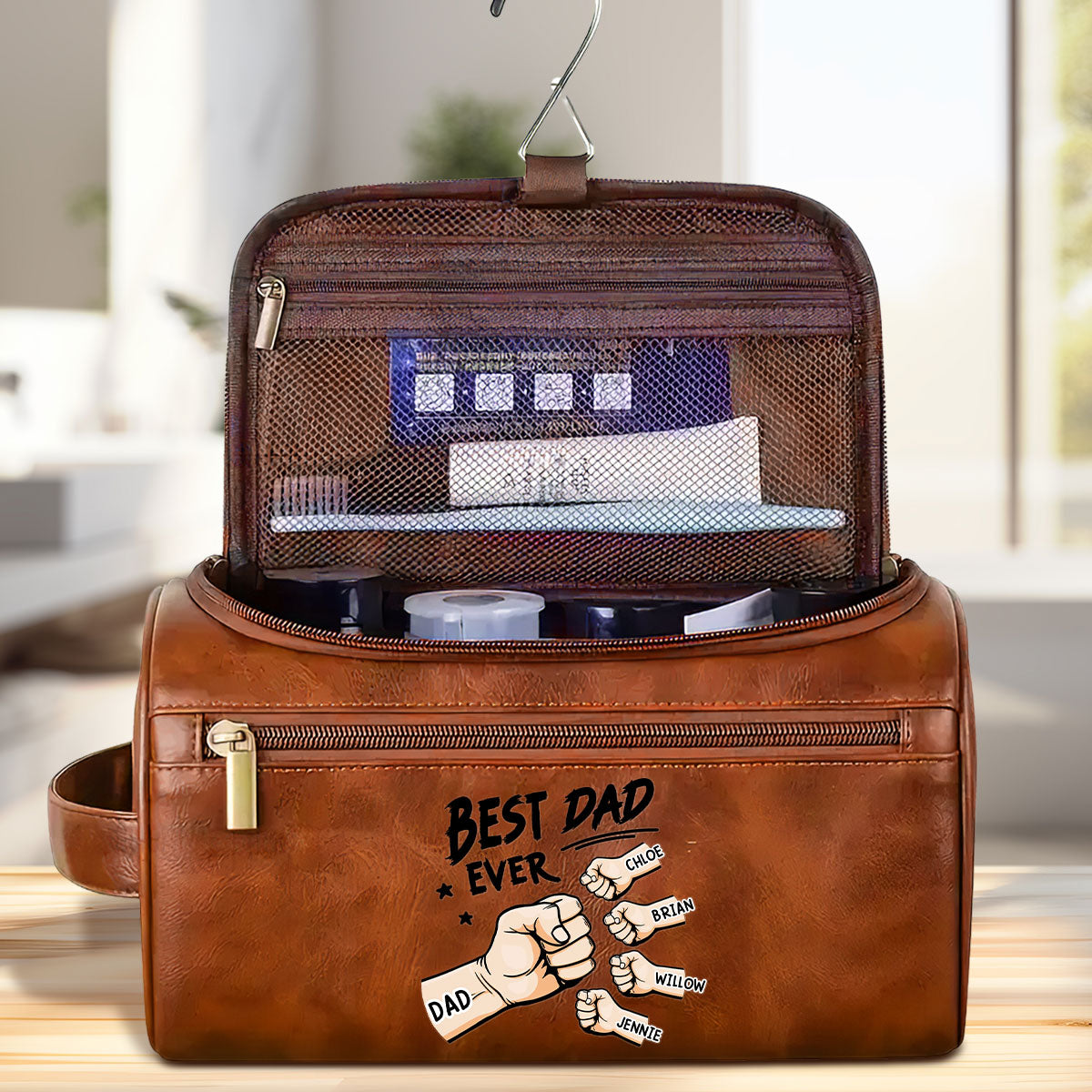Best Dad Ever - Personalized Custom Leather Toiletry Bag