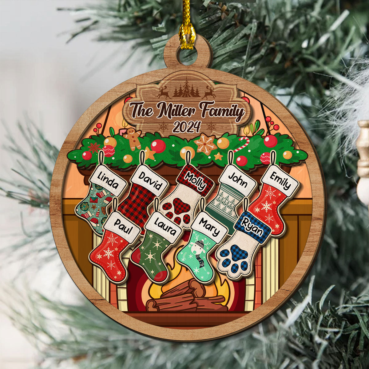 Happy Stockings - Personalized Custom 2-Layered Wood Ornament