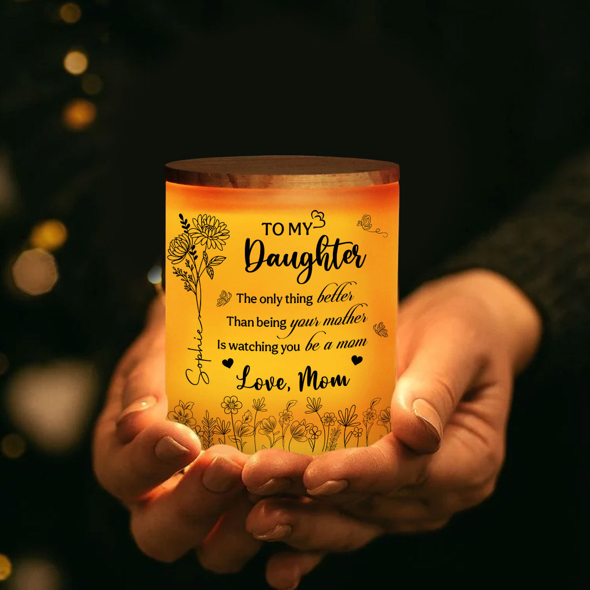 Love For My Daughter - Personalized Custom Glass Jar With LED Candle