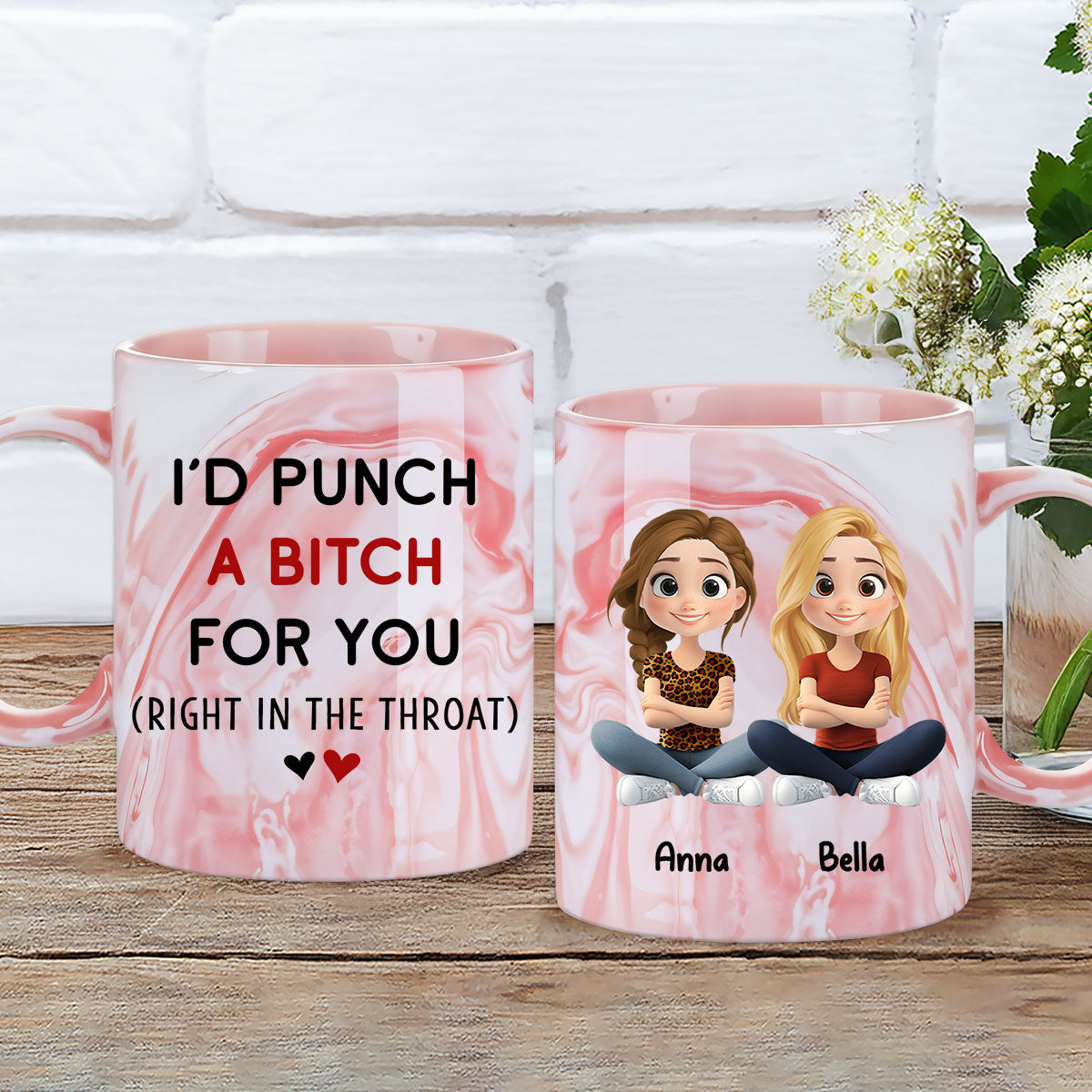 Lovely Besties - Personalized Custom Pink Marble Mug