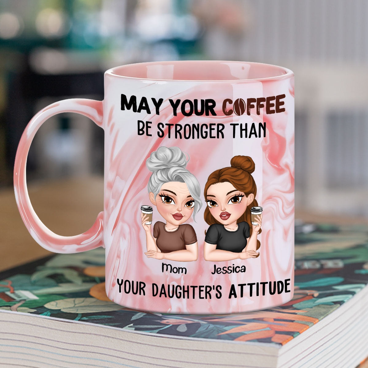 Coffee Fuels My Daily Survival - Personalized Custom Pink Marble Mug