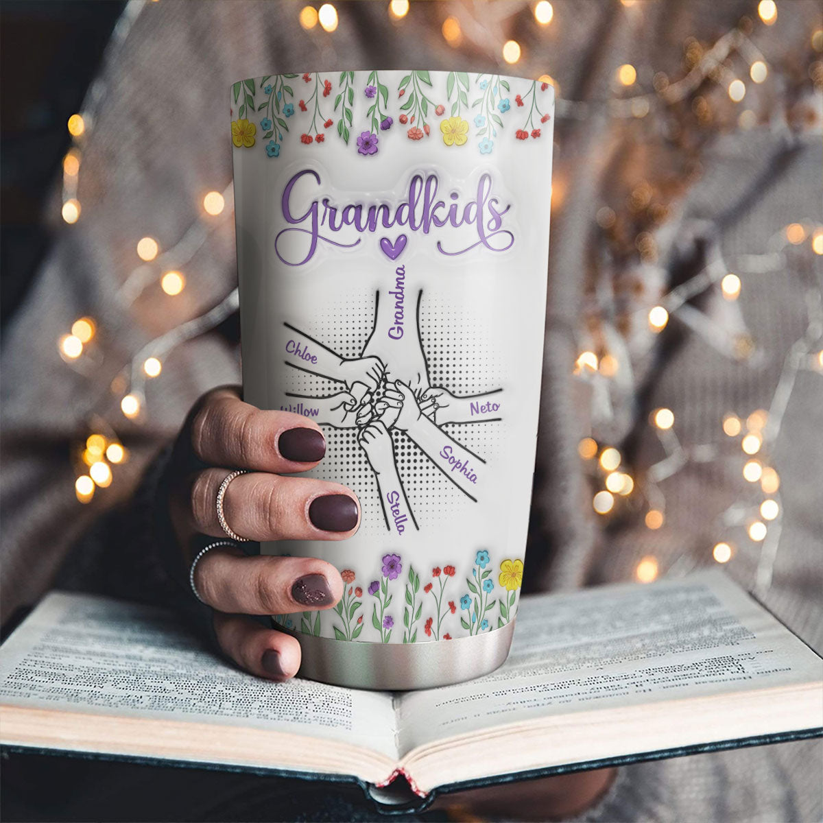 Love My Grandkids Hold Hands - Personalized Custom 3D Inflated Effect Tumbler