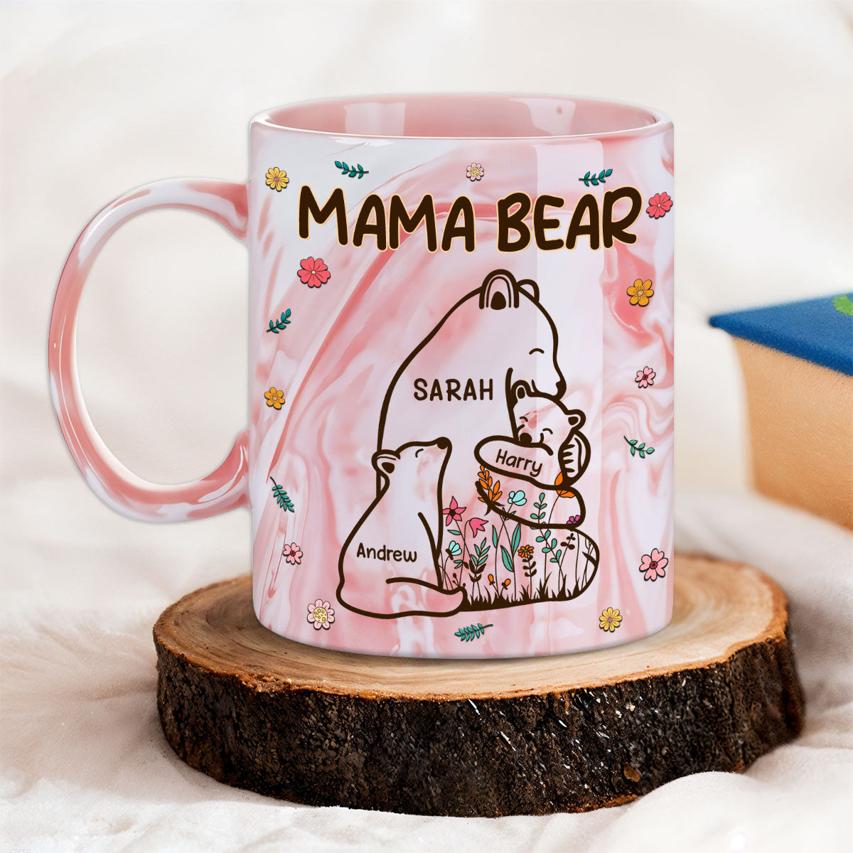 Mama Bear - Personalized Custom Pink Marble Mug