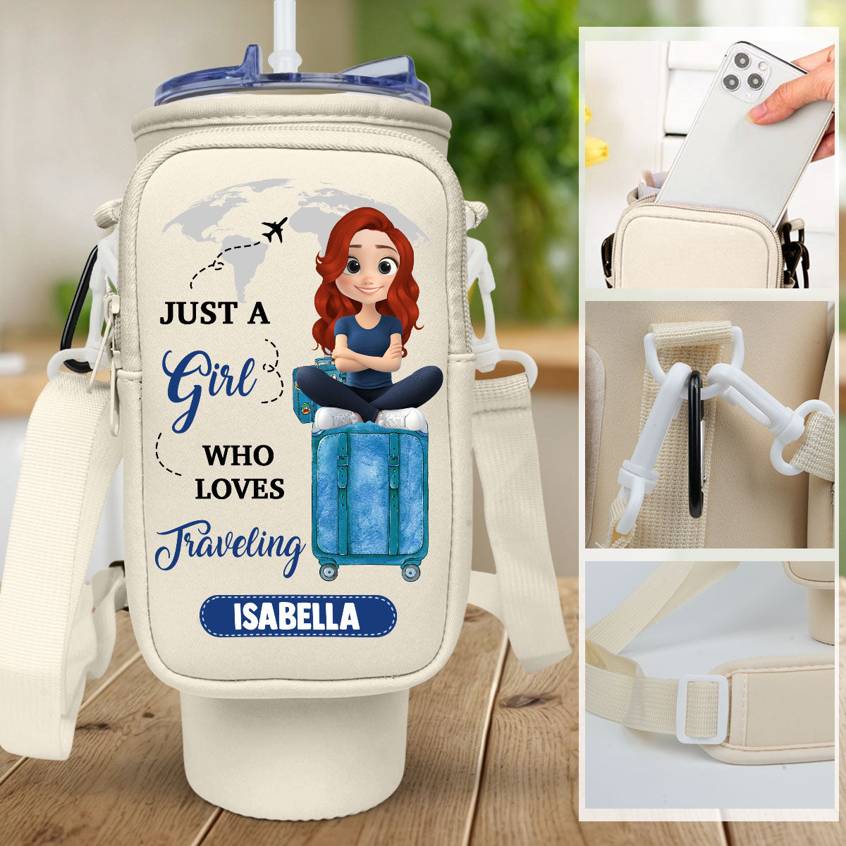 A Girl Loves Traveling - Personalized Custom 40oz Water Bottle Carrier Bag