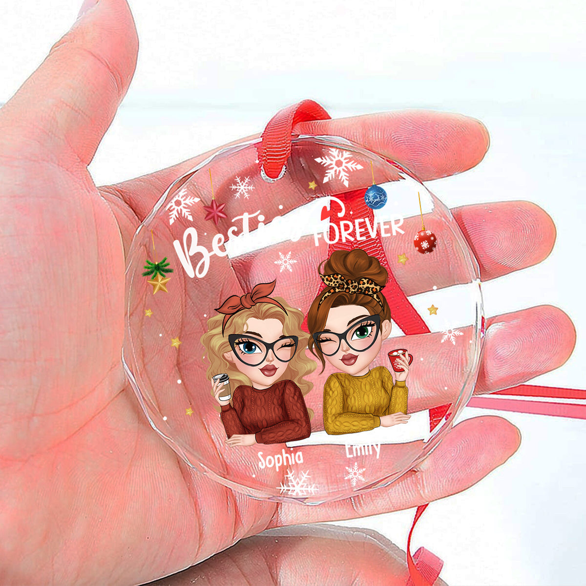 Besties Forever Christmas - Personalized Custom Glass Ornament