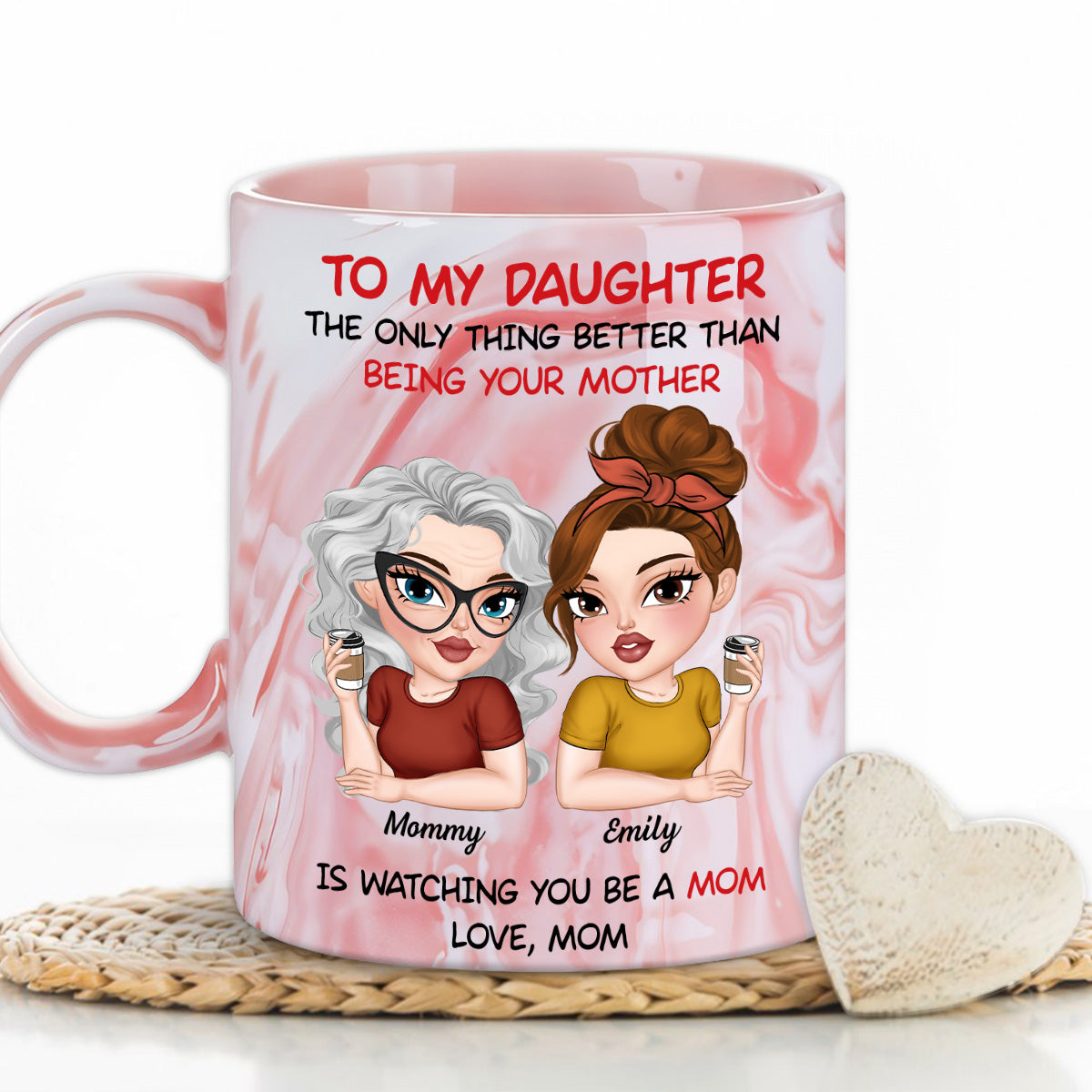 To My Daughter Happy Mother Day - Personalized Custom Pink Marble Mug