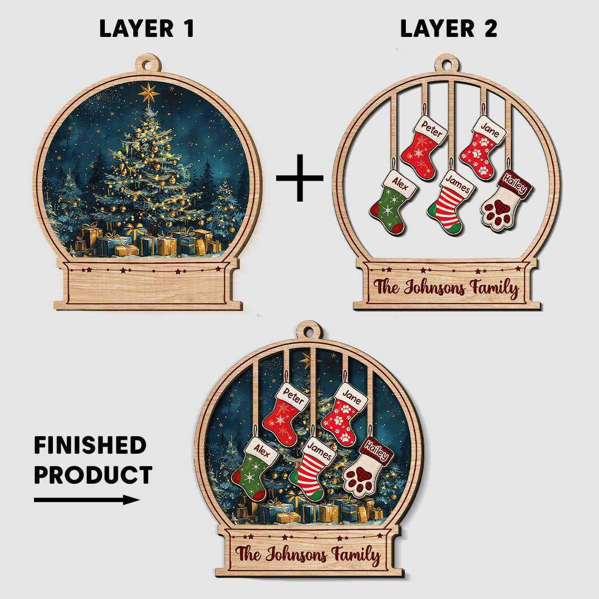 Our Family This Christmas - Personalized Custom 2-layered Wood Ornament