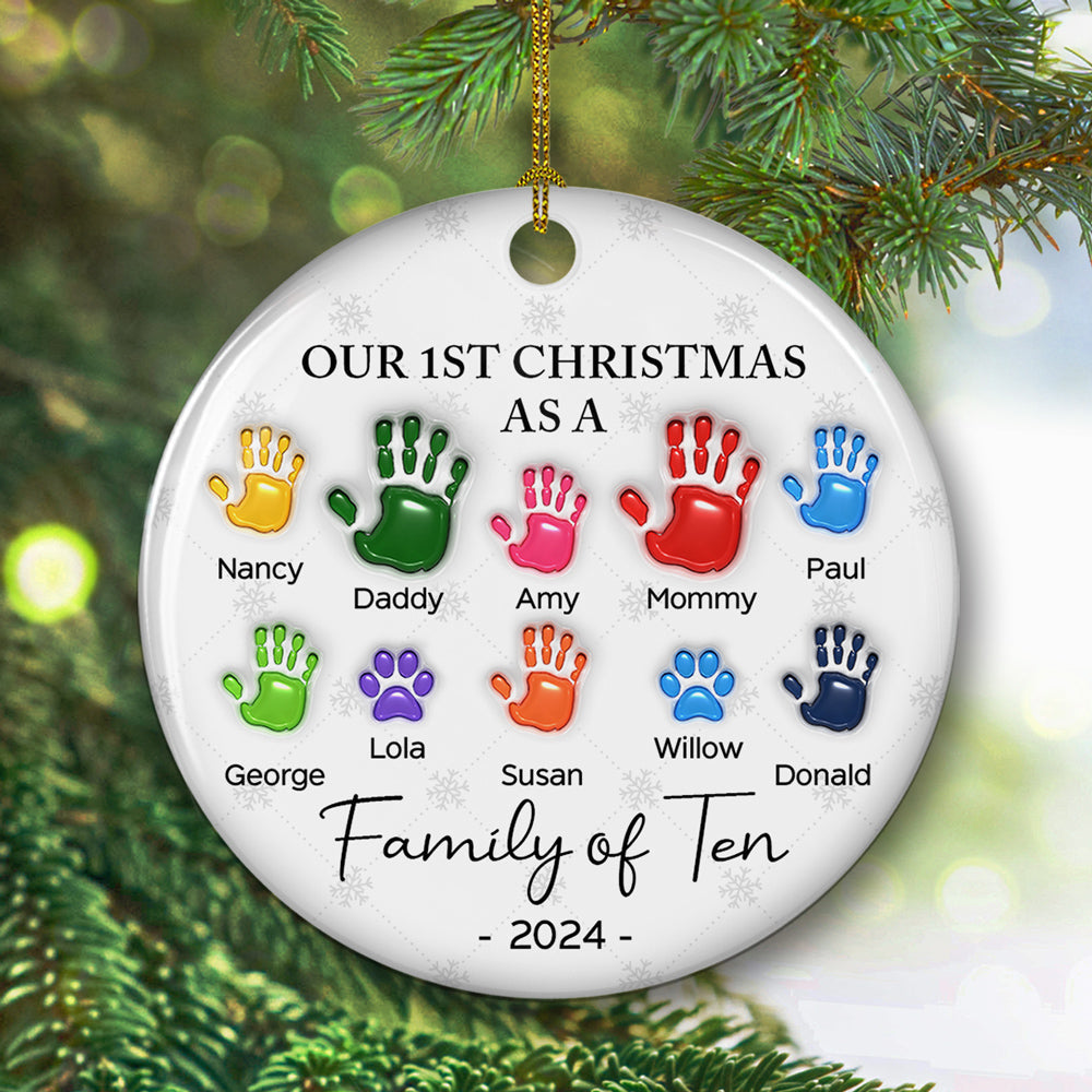 First Christmas As A Family Handprints - Personalized Custom 3D Inflated Effect Ceramic Ornament