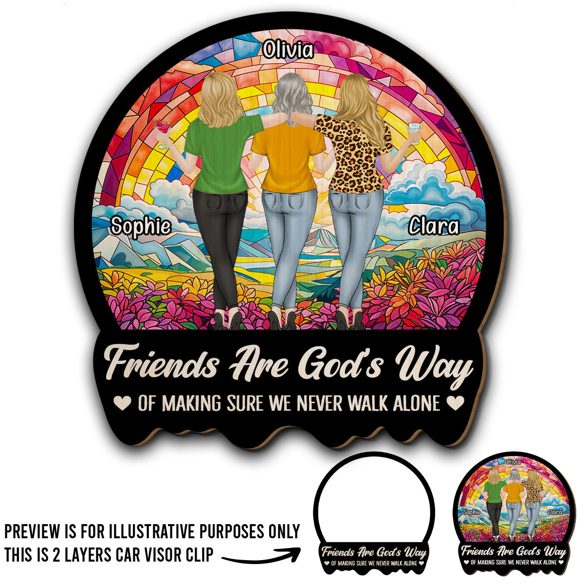 Never Walk Alone Besties - Personalized Custom Car Visor Clip