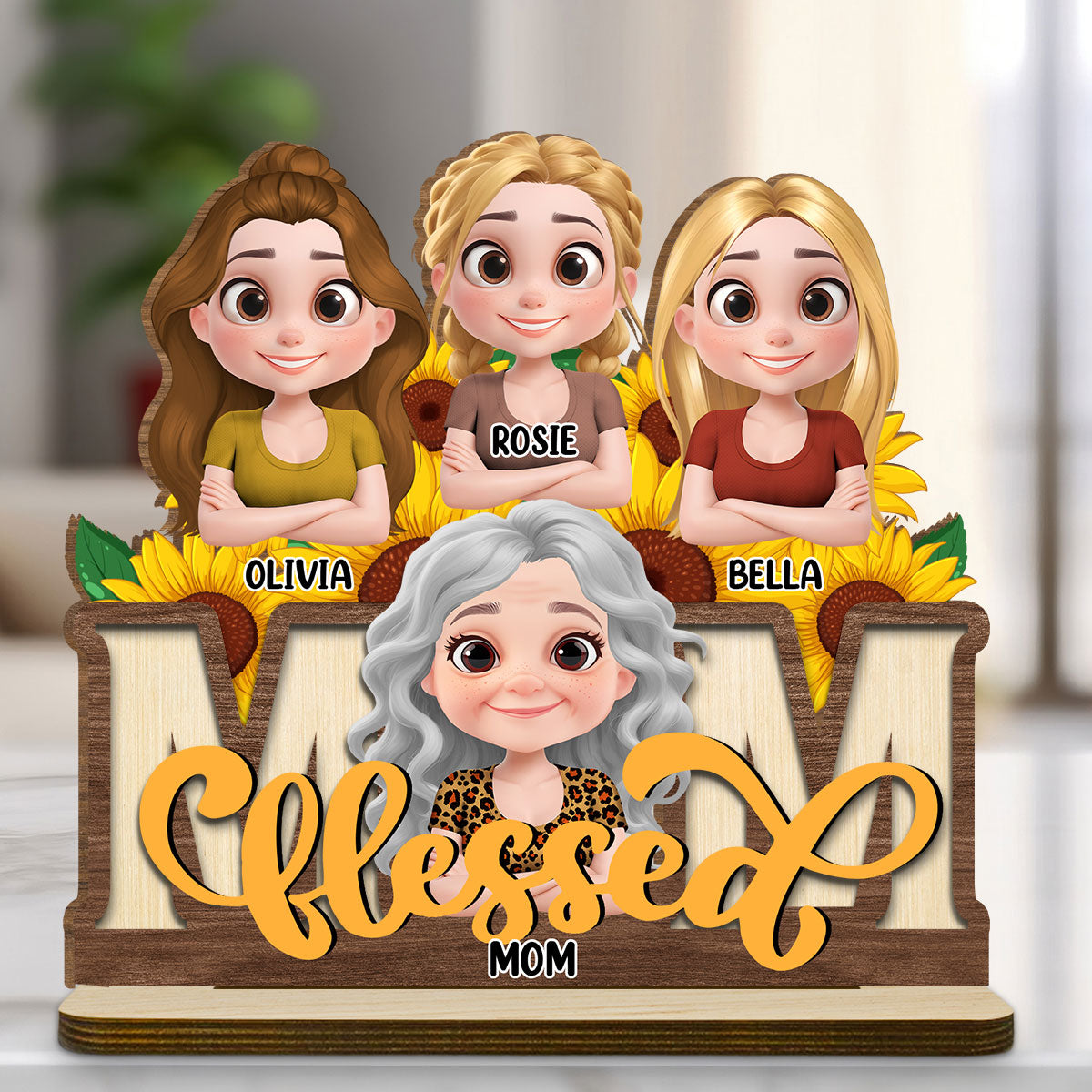 Blessed Mom - Personalized Custom 2-Layer Wood Plaque With Flat Base