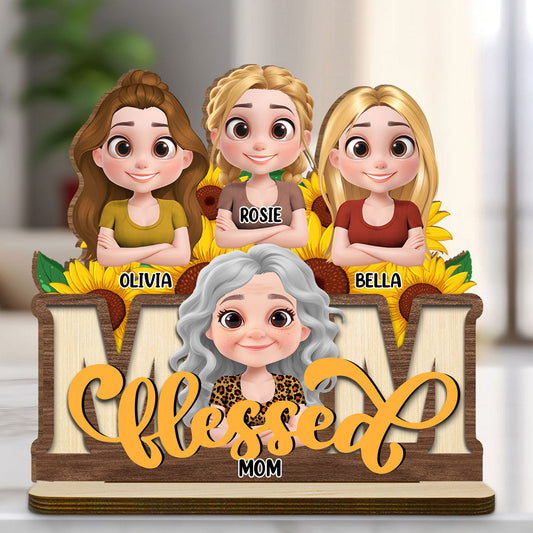 Blessed Mom - Personalized Custom 2-Layer Wood Plaque With Flat Base