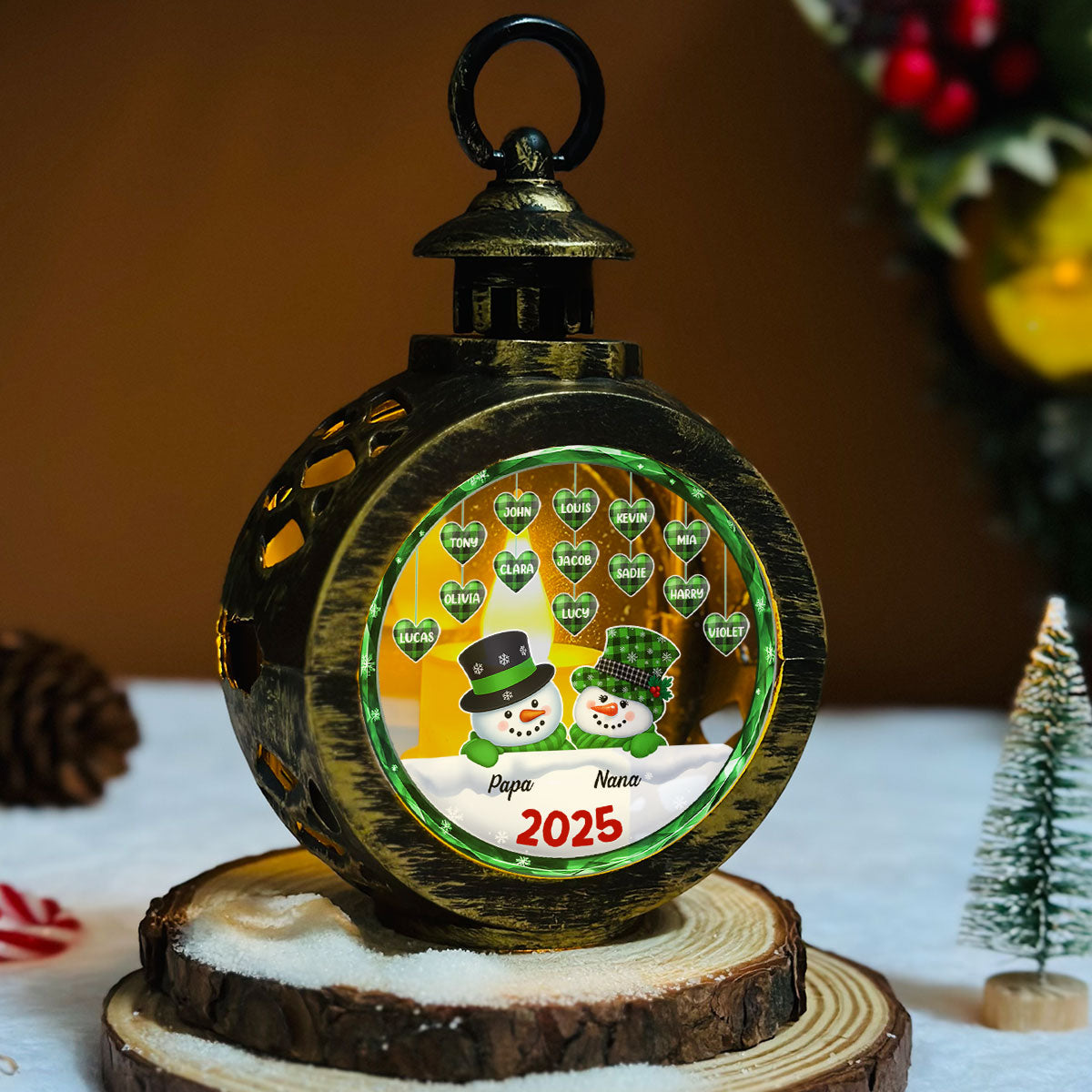 Grandparents Snowman Christmas - Personalized Custom Christmas Lantern