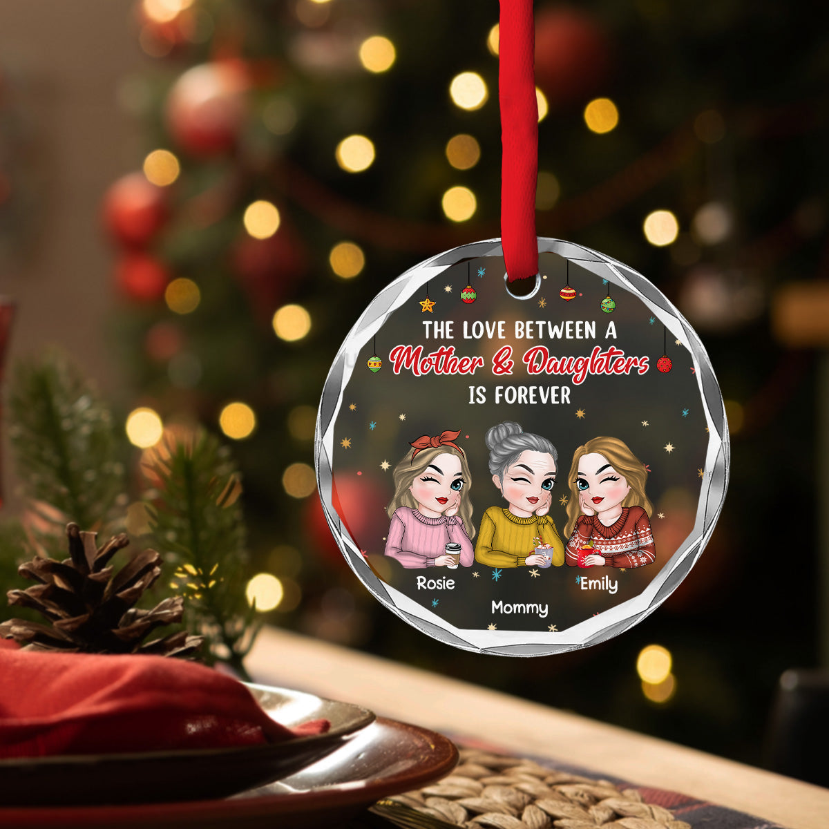 The Love Between A Mother And Daughter - Personalized Custom Glass Ornament