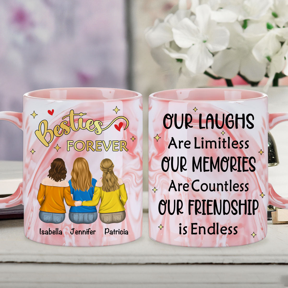 Flower Garden - Personalized Custom Pink Marble Mug