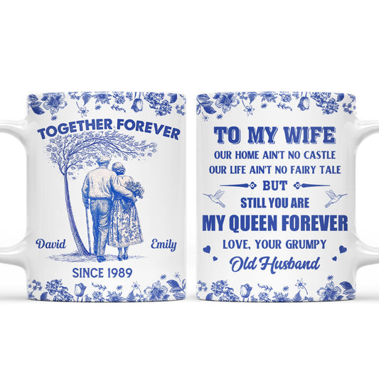 To My Queen Blue Toile - Personalized Custom Coffee Mug