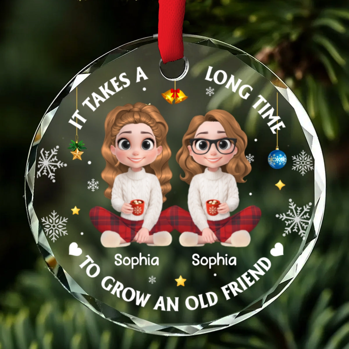 It Takes A Long Time To Grow An Old Friend Cartoonize - Personalized Custom Glass Ornament