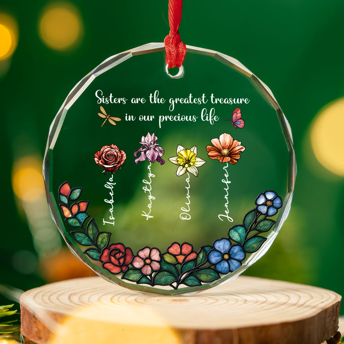 Sisters Bloom In Precious Life - Personalized Custom Glass Ornament