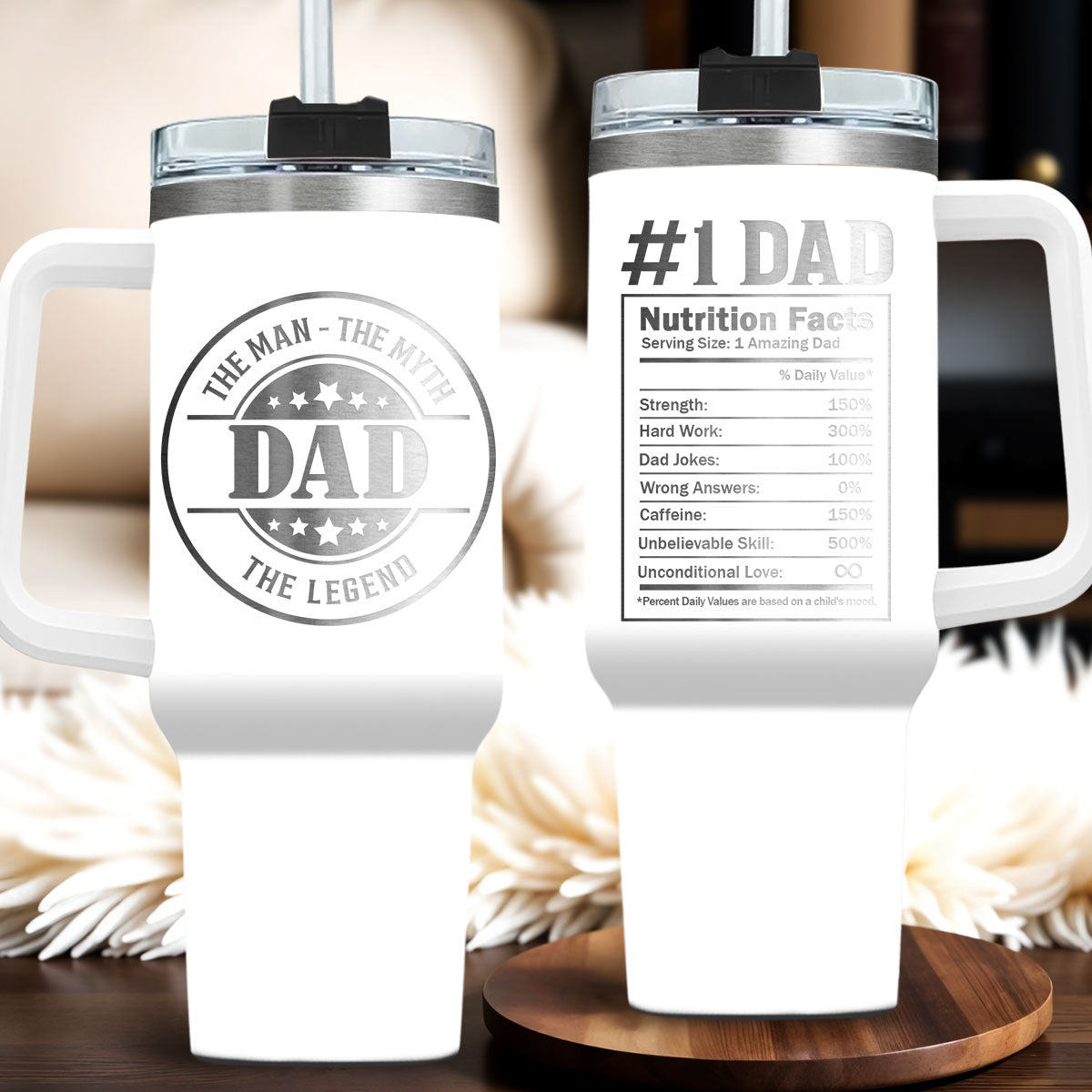 Nutrition Facts Of Dad - Personalized Custom Engraved 40oz Tumbler With Handle