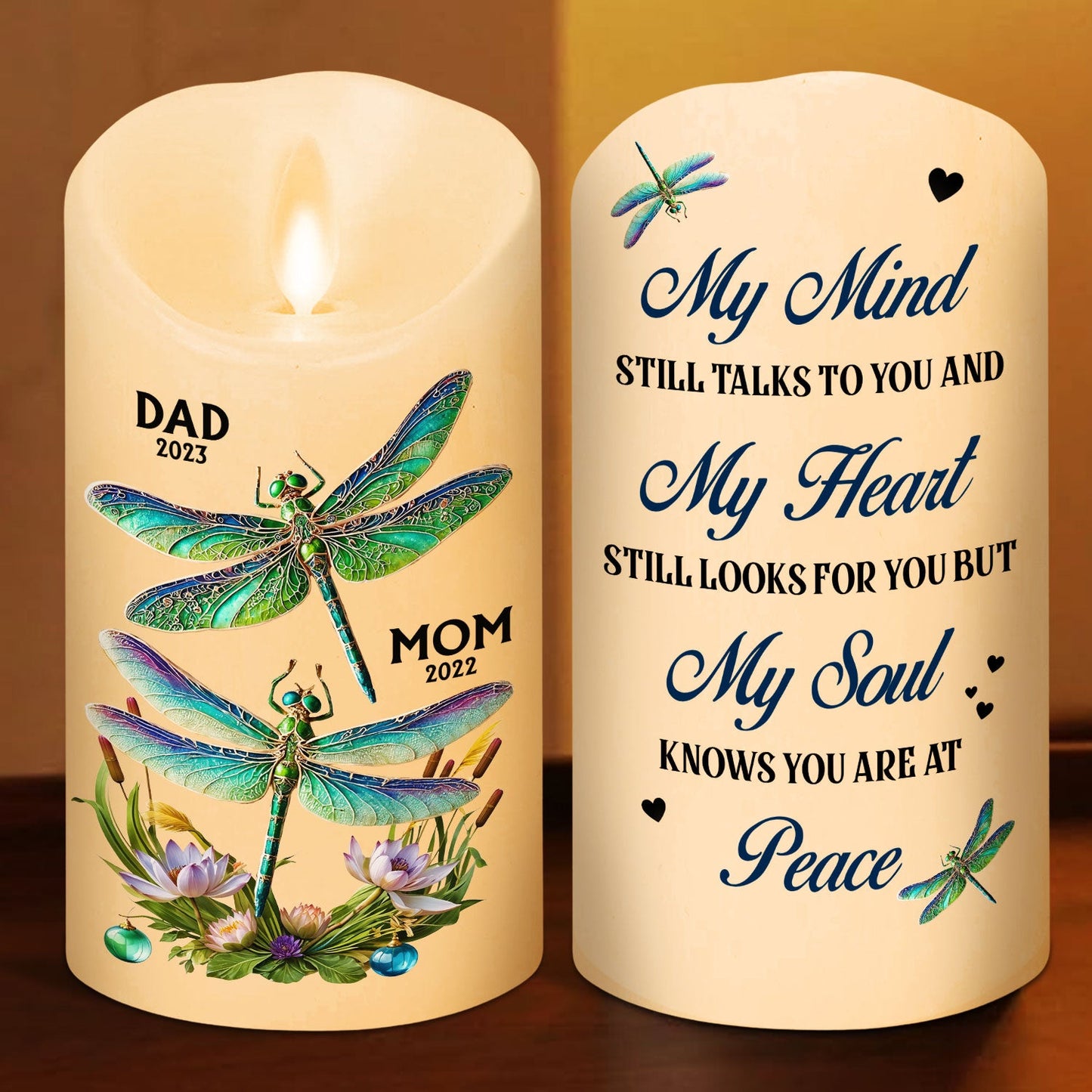 My Mind My Heart My Soul Dragonfly - Personalized Custom LED Candle