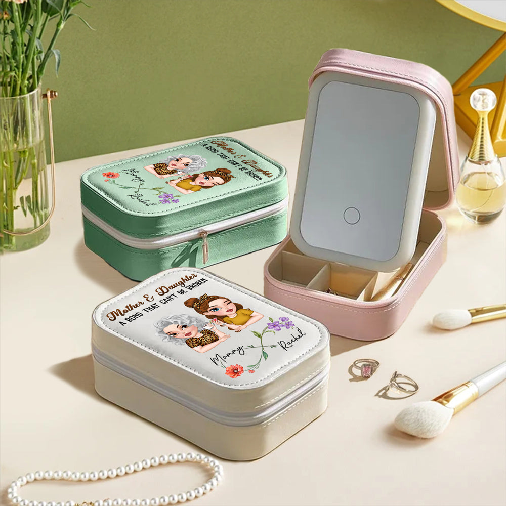 Mother And Daughter - Personalized Custom Jewelry Box With LED Mirror