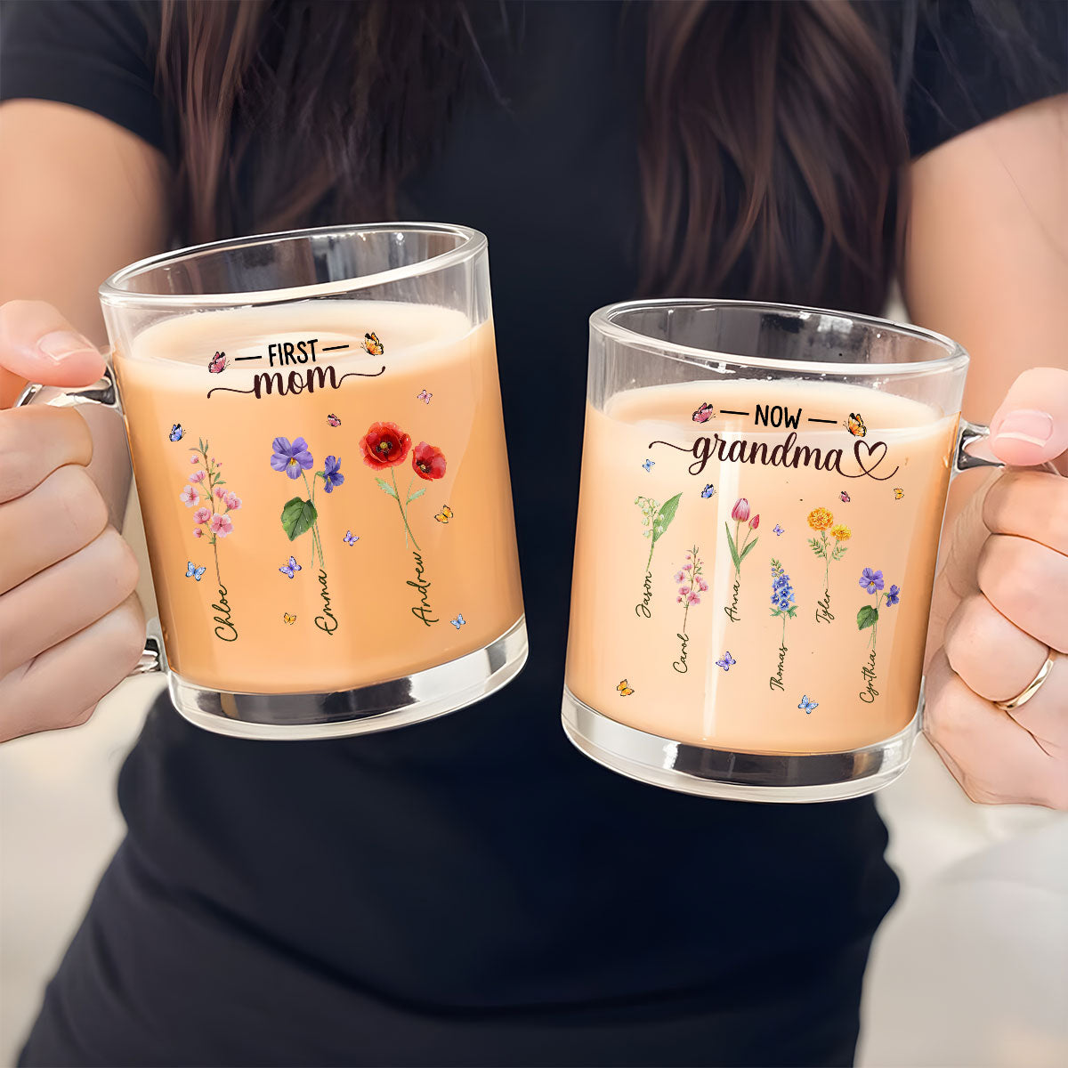 Grandma Birthmonth Flower - Personalized Custom Glass Mug