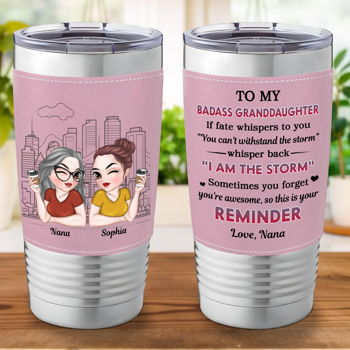 My Brave Girl - Personalized Custom Pink Leather Tumbler