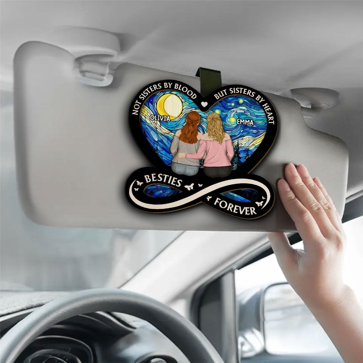 Not Sisters By Blood But Sisters By Heart - Personalized Custom Car Visor Clip