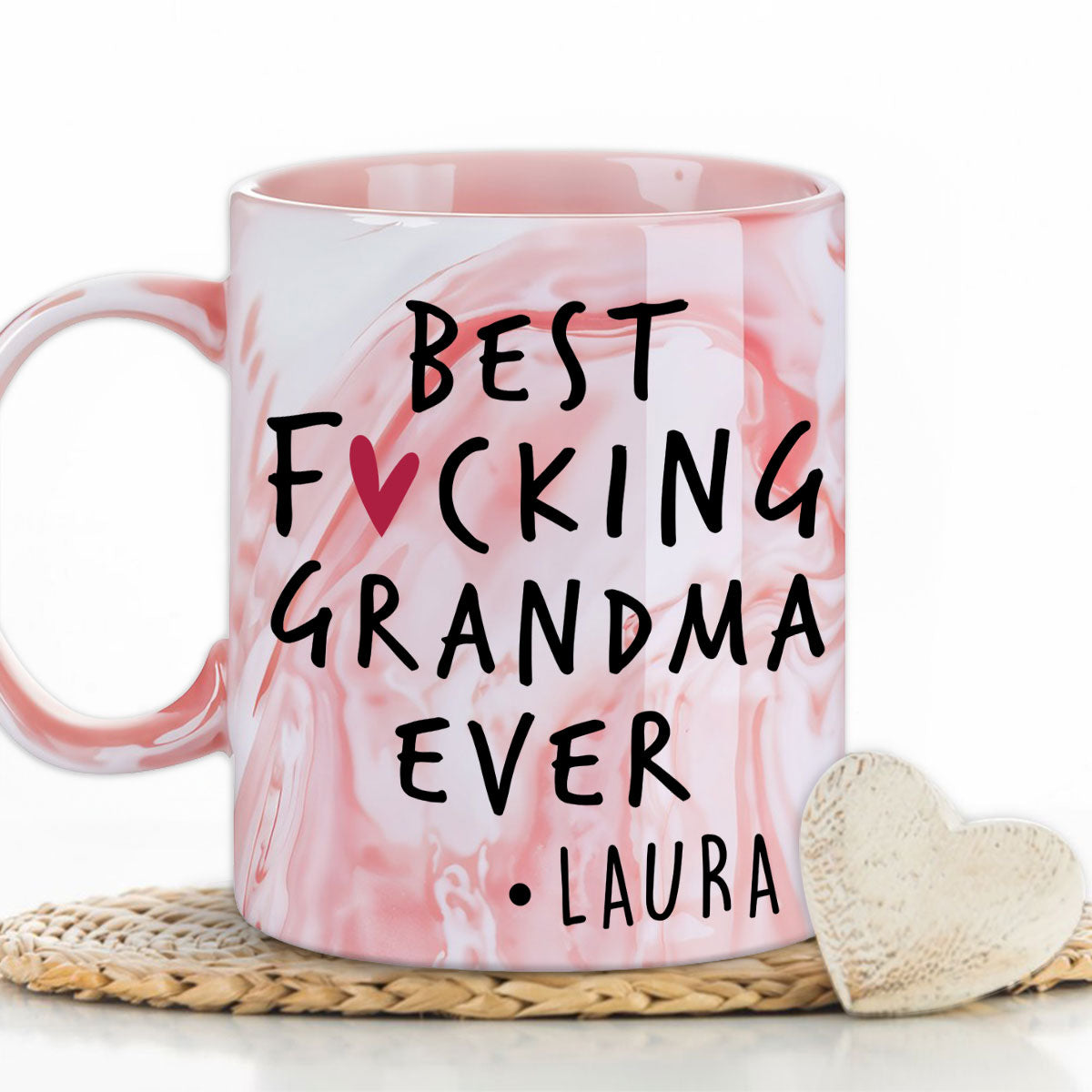 Best Mom Grandma Ever - Personalized Custom Pink Marble Mug