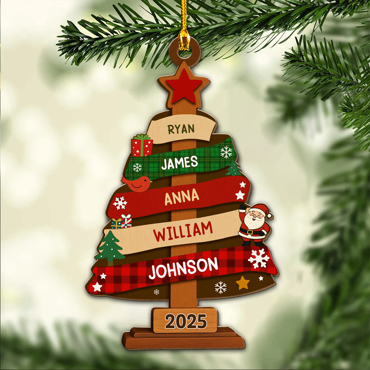 Family Christmas Tree - Personalized Custom Wood Ornament
