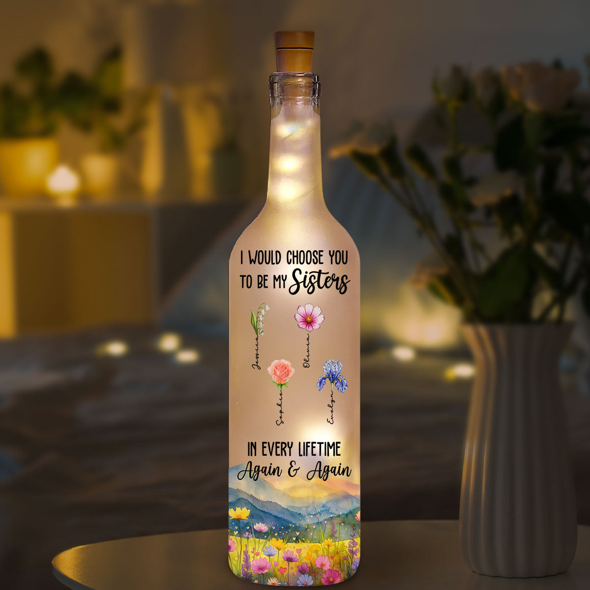 Always Choose You My Sisters - Personalized Custom Bottle Lamp