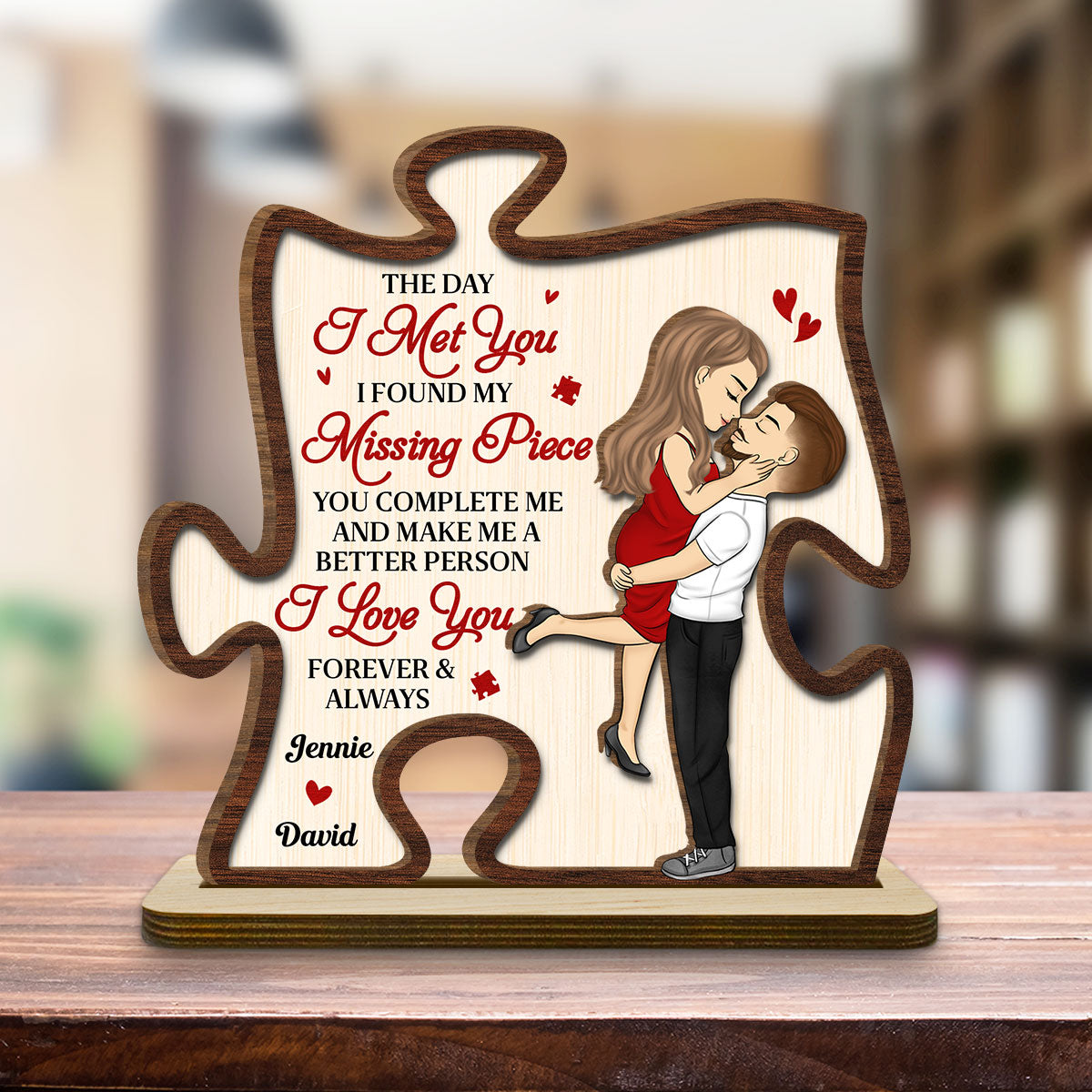 The Day I Met You - Personalized Custom 2-Layer Wood Plaque With Flat Base