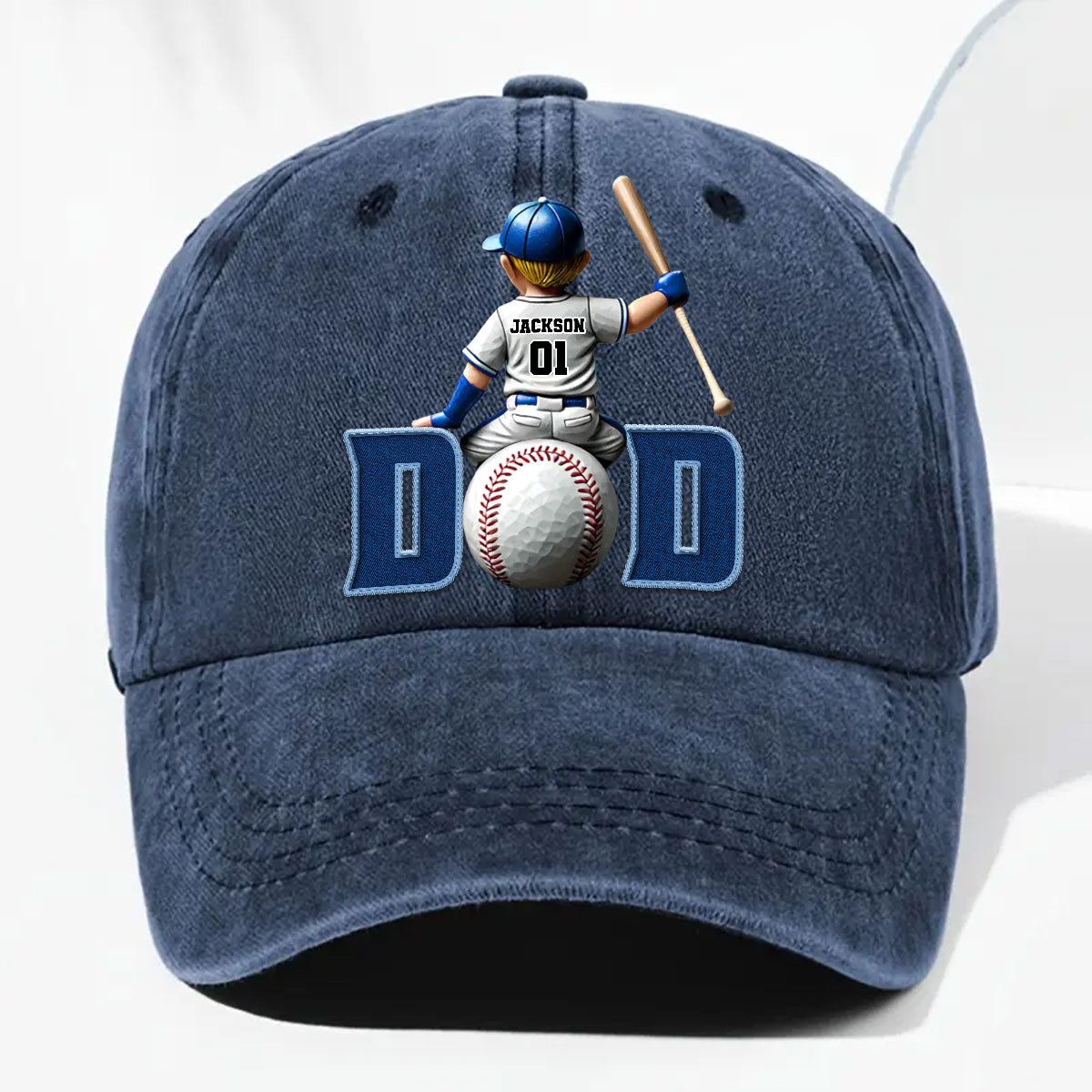 Proud Baseball Dad - Personalized Custom Vintage Washed Denim Cap