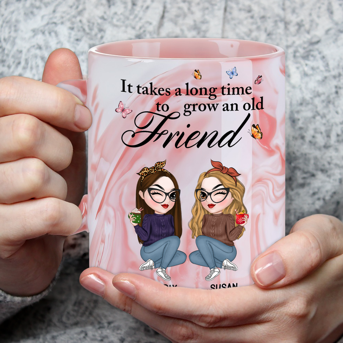 Lovely Besties - Personalized Custom Pink Marble Mug