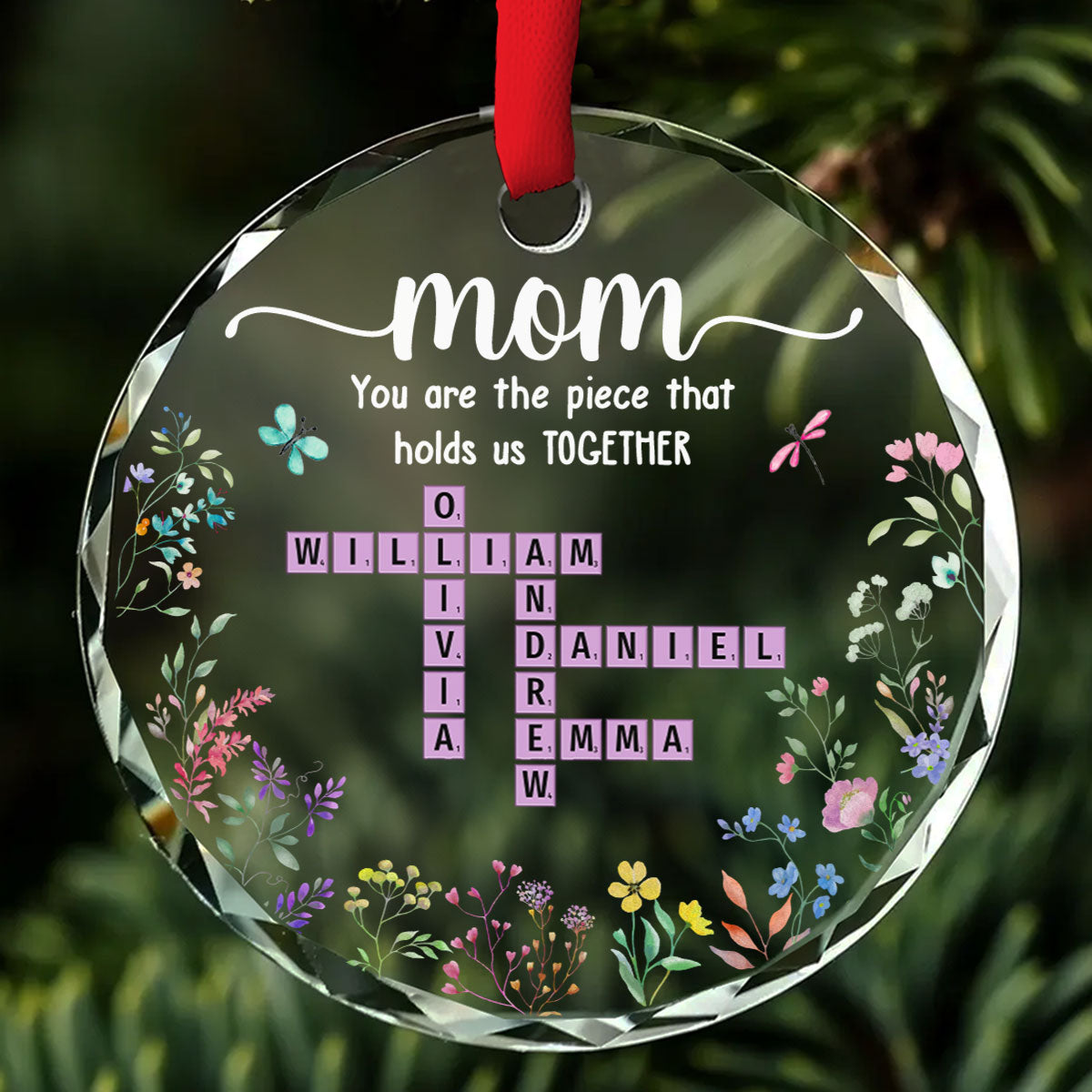 Mom Holds Us Together - Personalized Custom Glass Ornament
