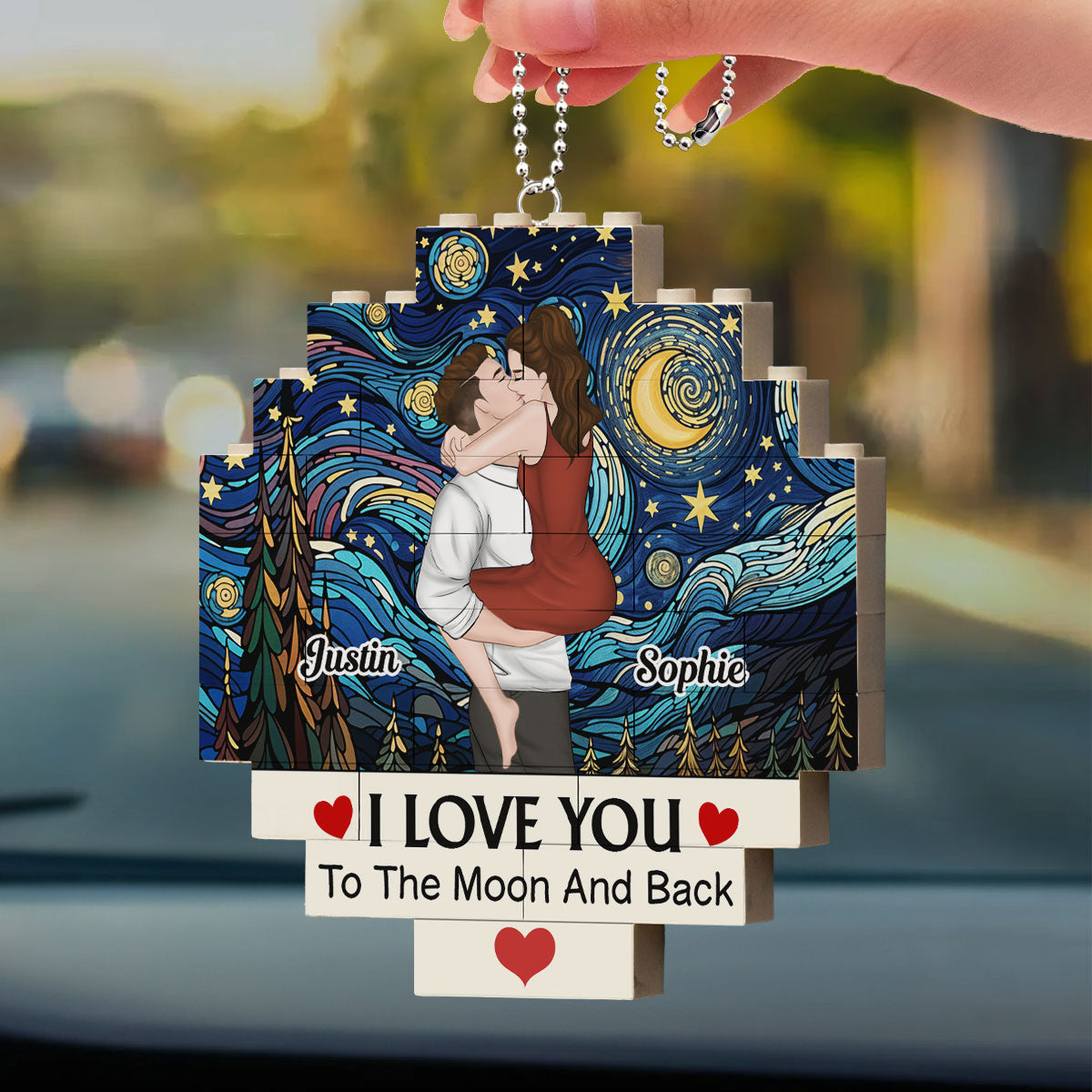 Love You To The Moon - Personalized Custom Puzzle Car Ornament