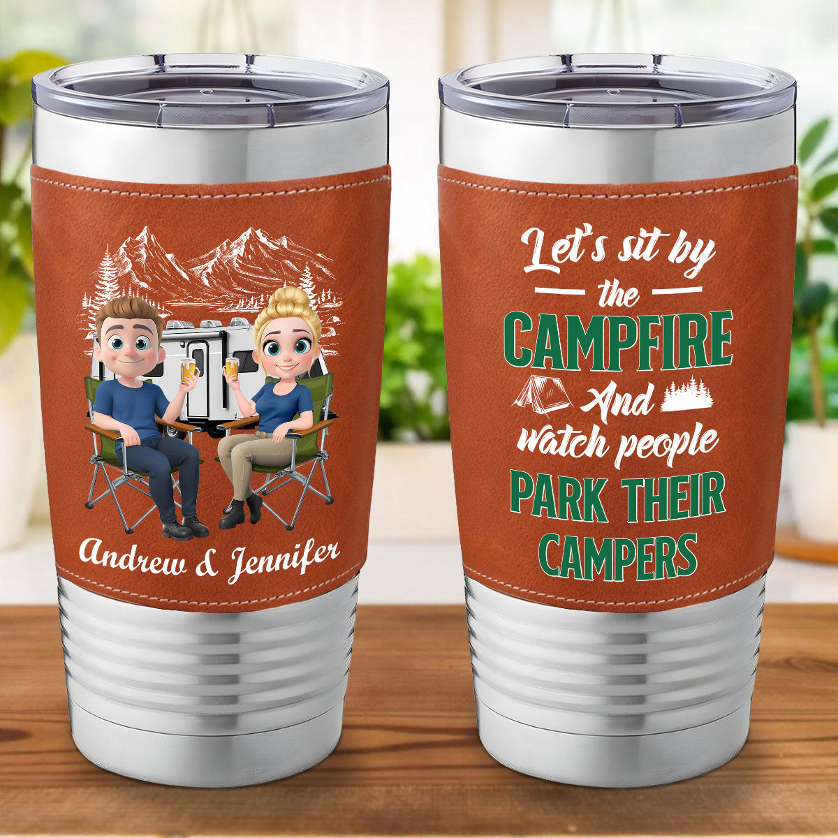 Camp Fire - Personalized Custom Leather Tumbler