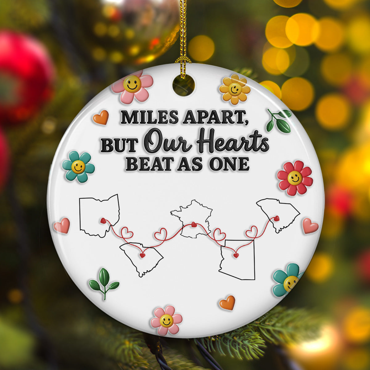 Bound By Heart Not Miles - Personalized Custom 3D Inflated Effect Ceramic Ornament