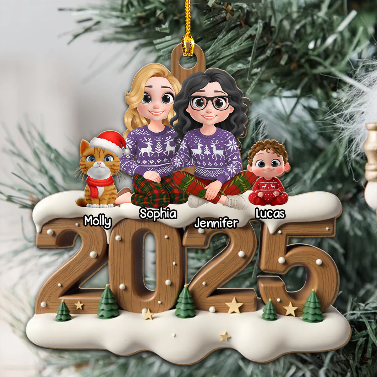 Us Together With Cats Onwards - Personalized Custom 3D Effect Wood Ornament